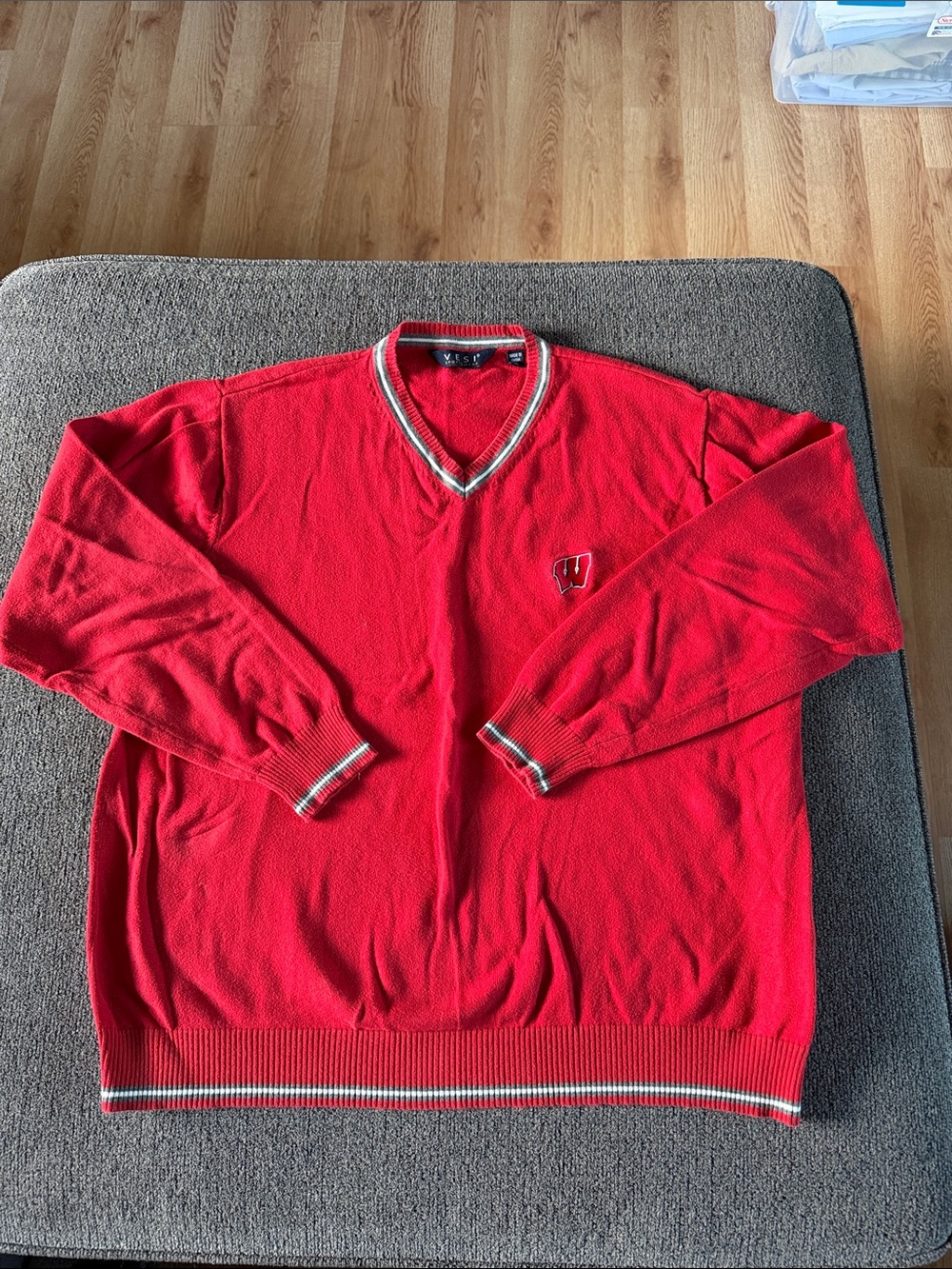Men's Red Cotton V-Neck Sweater - UW Wisconsin Badgers - Grandpacore